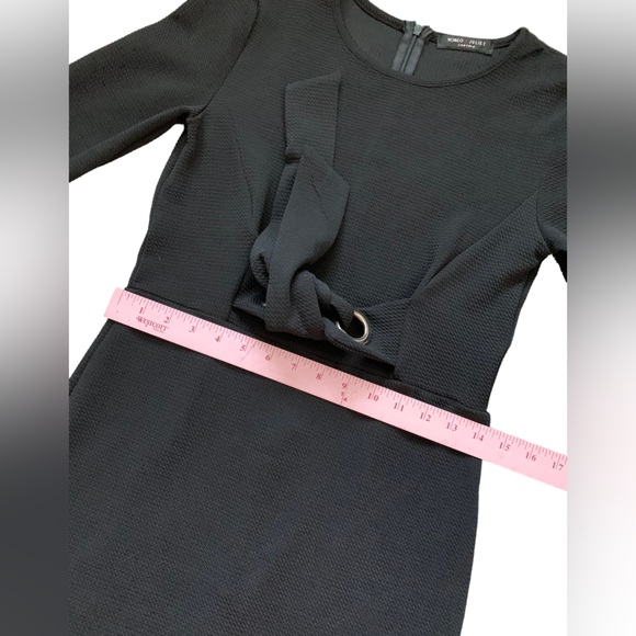 Romeo + Juliet Couture Black Textured Shift Dress Tie Belt Long Sleeve Medium - Picture 9 of 11